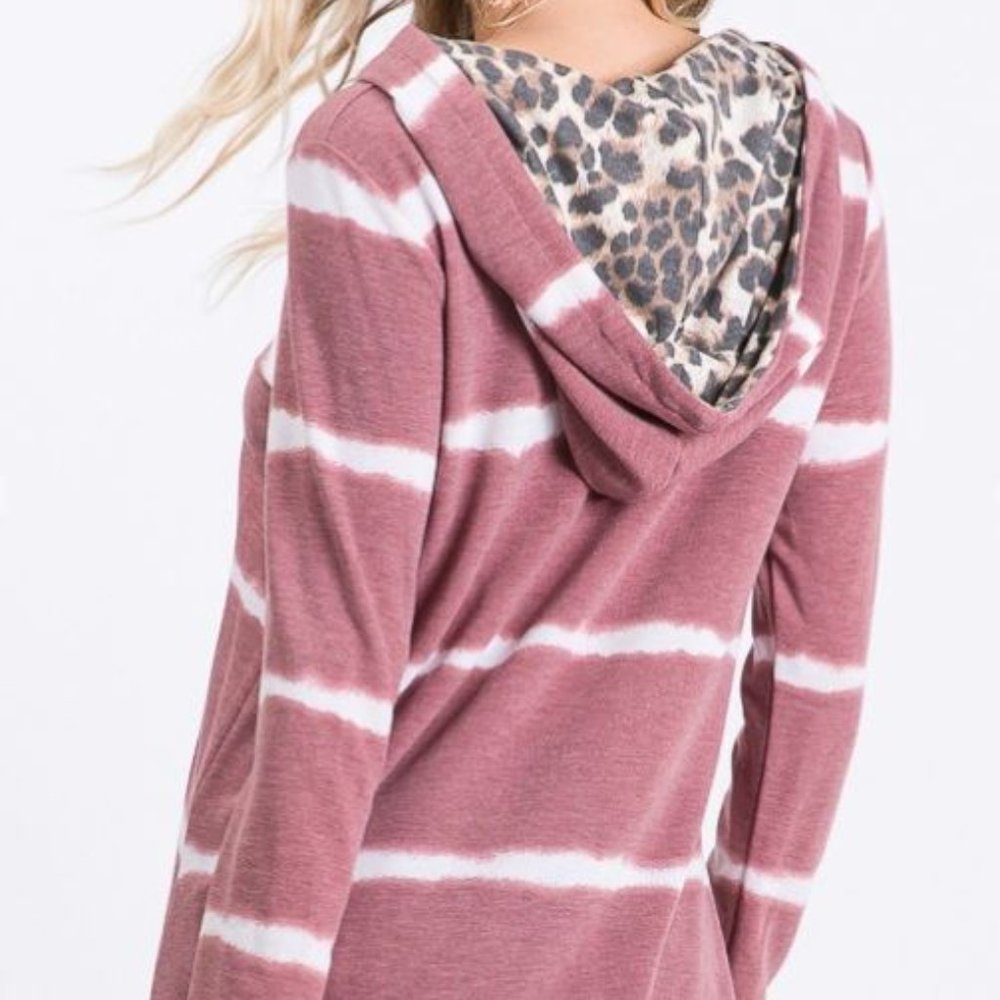 NWT Boutique Maroon Tie Dye Leopard Hoodie Top